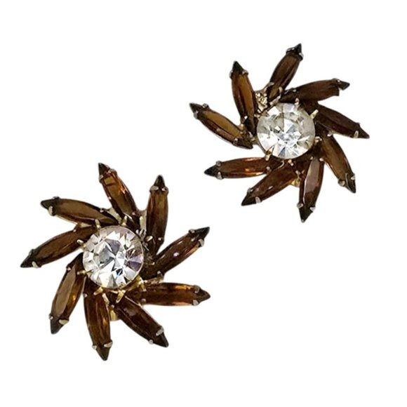 Vintage Brown Juliana Rhinestone Clip Earrings (A8497)